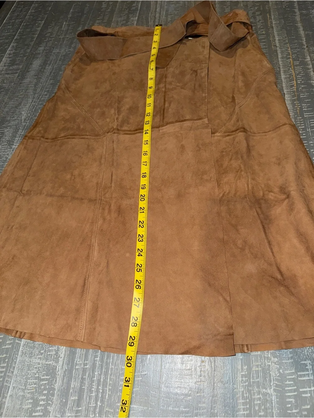 Porter Rd Genuine Goat Leather Suede Wrap Midi Skirt Brown L